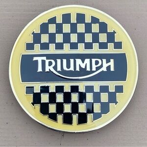TRIUMPH MOTORCYCLES Vintage Round Enamel and Metal Belt Buckle